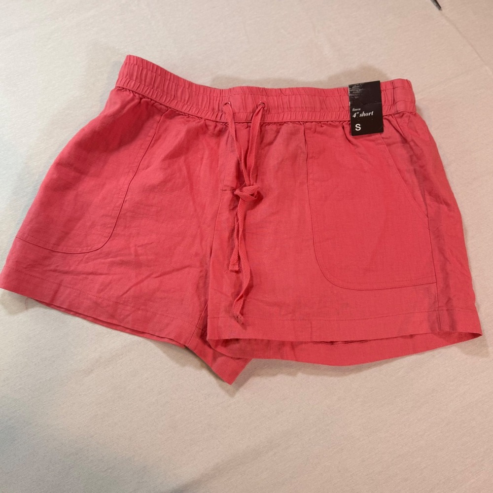 NWT Soho New York & Company Linen Blend Shorts Women S Coral 4" Inseam Preppy - Picture 1 of 8